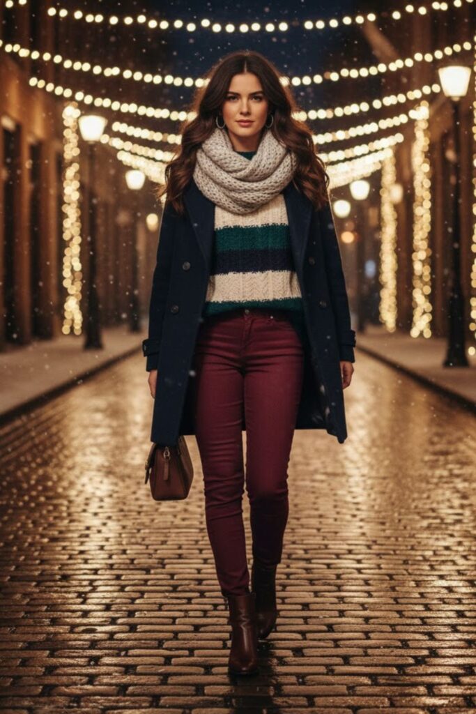 15. Colored Jeans with Striped Sweater and Chelsea Boots