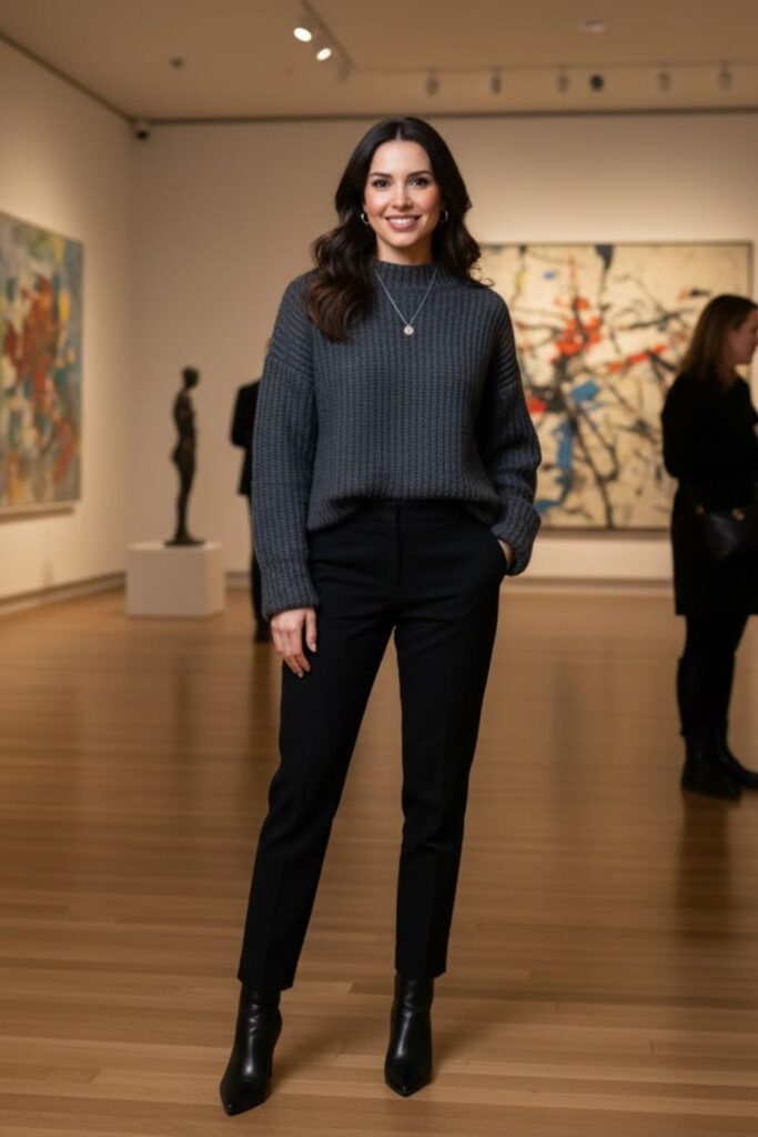 15. Dark Sweater With Tailored Trousers