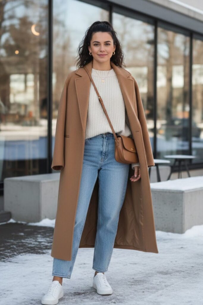 15. Layered Neutral Look With Sneakers