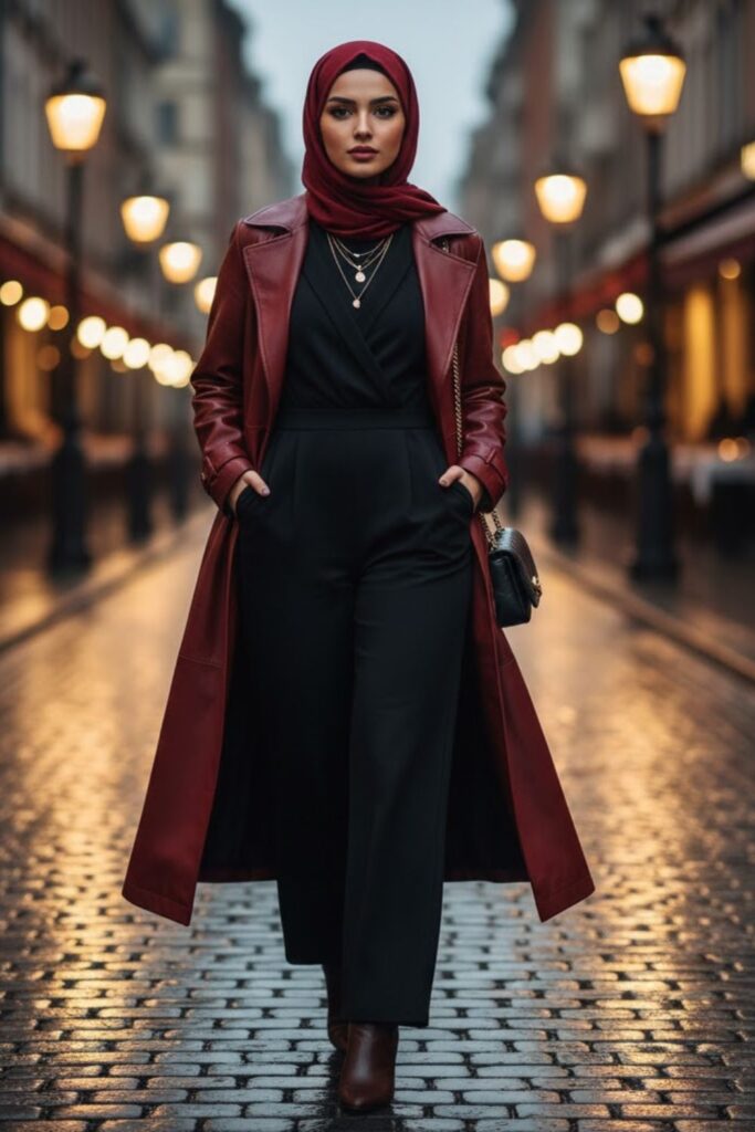 15. Leather Jacket with a Full-Length Jumpsuit