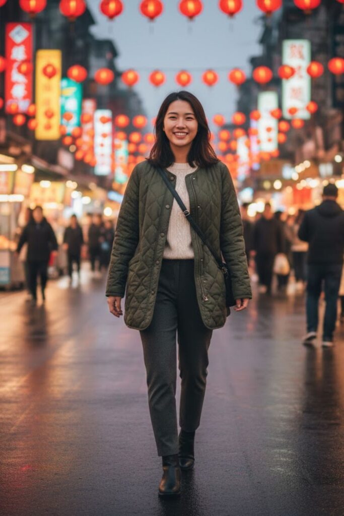 15. Quilted Coat with Tapered Pants