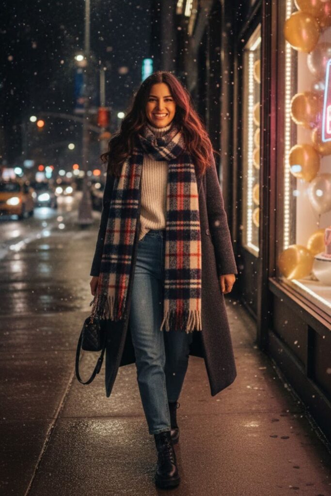 15. Statement Scarf With Neutral Winter Outfit