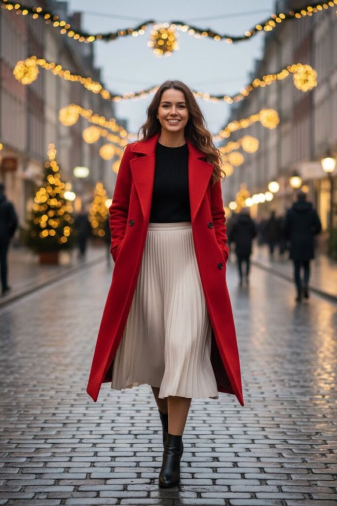 15. Wool Trench Coat with a Pleated Skirt