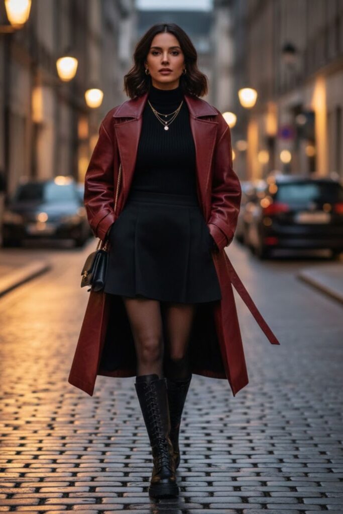 15. Zara Leather Jacket with a Turtle Tank and Mini Skirt
