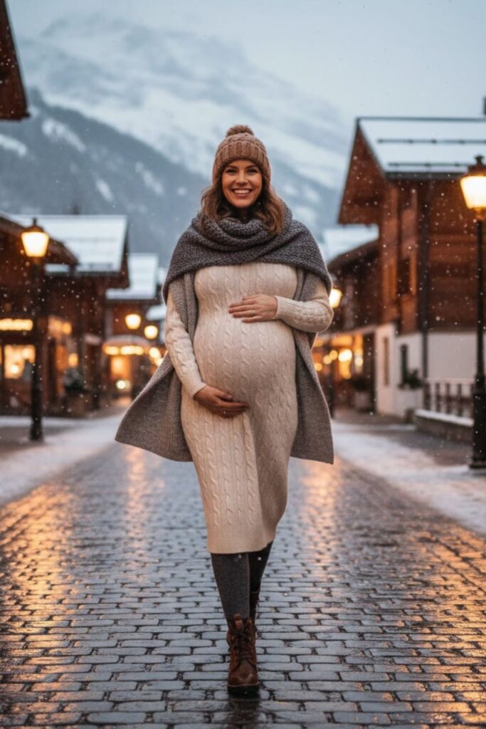 2. Knit Maternity Dress with Wool Tights