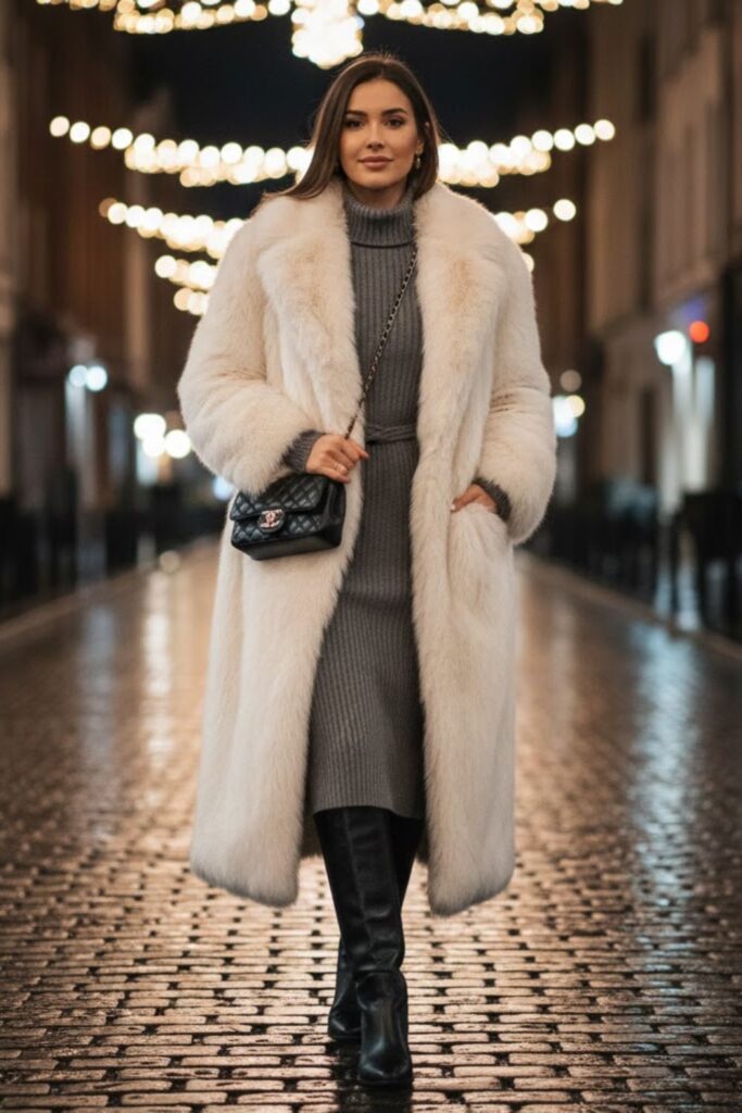 2. Knit Midi Dress With Statement Coat