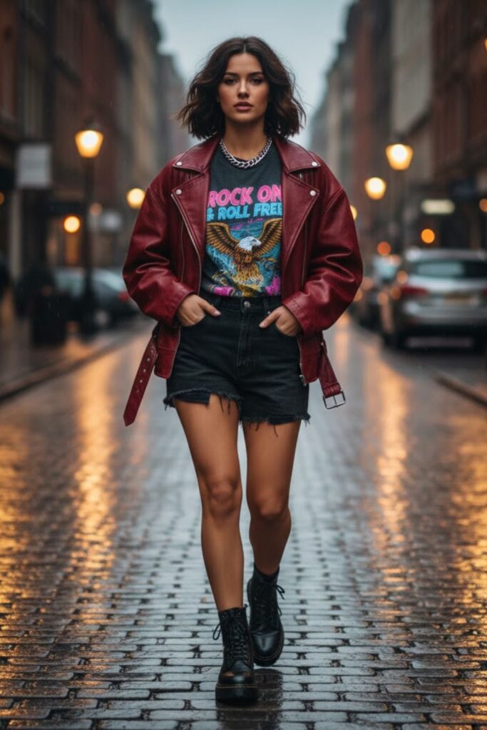 2. Leather Jacket with a Bold Graphic Tee