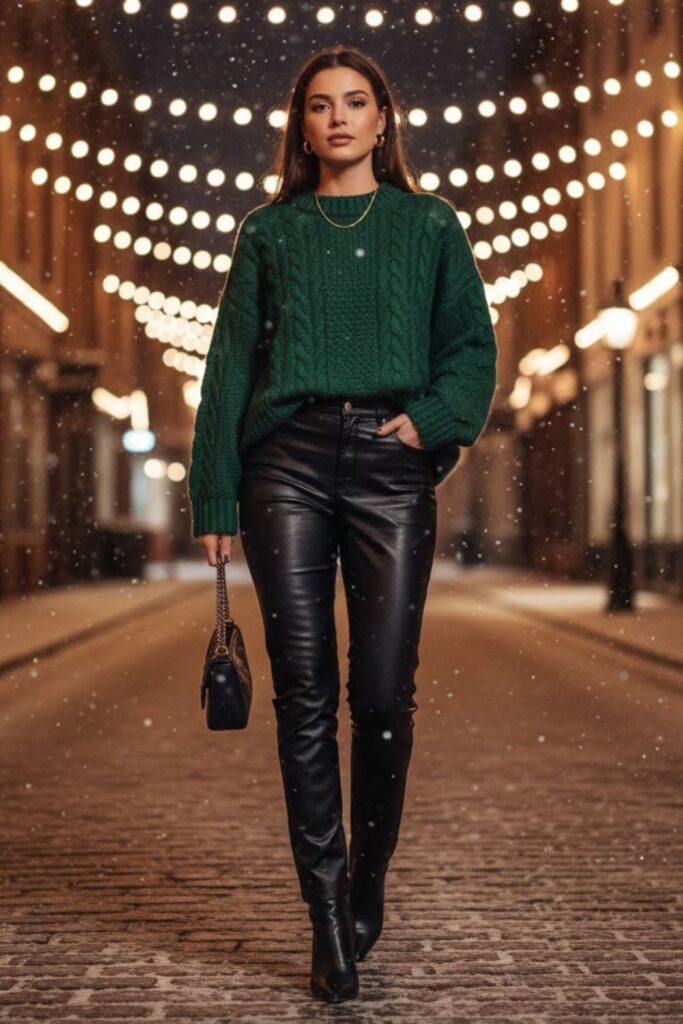 2. Oversized Sweater with Leather Pants