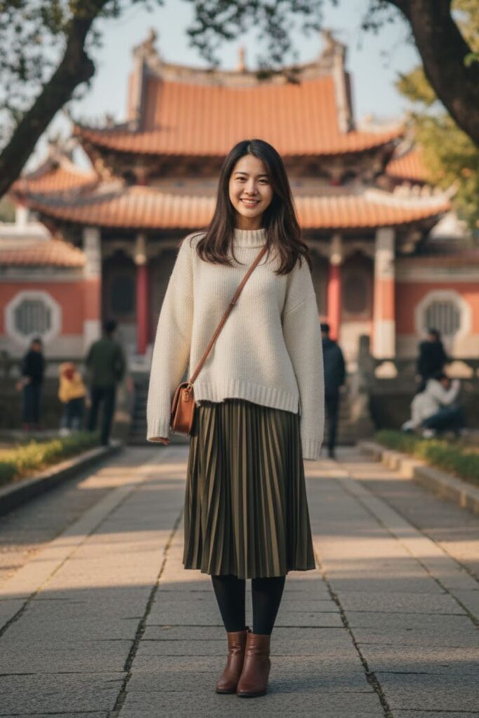 2. Oversized Sweater with Midi Skirt