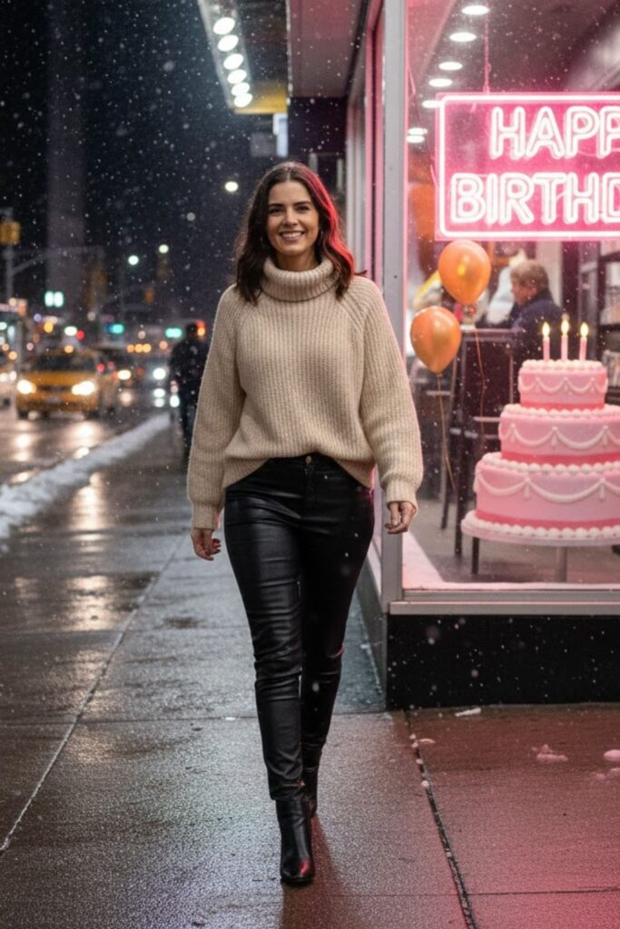 2. Sweater With Leather Pants and Ankle Boots