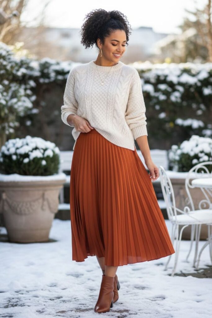 2. Sweater With Pleated Midi Skirt