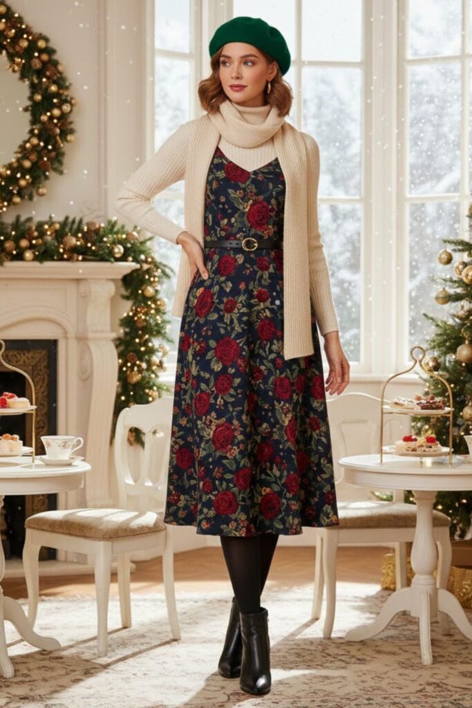 2. Turtleneck Under A Floral Dress