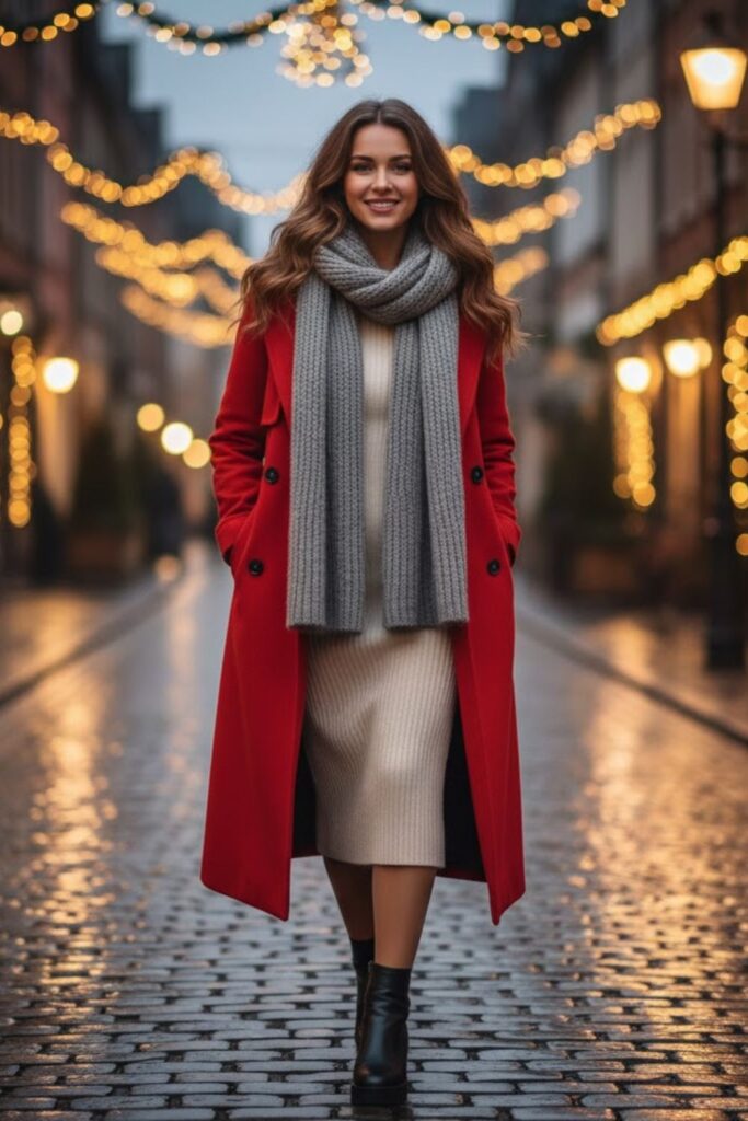 2. Wool Trench Coat with a Knit Midi Dress