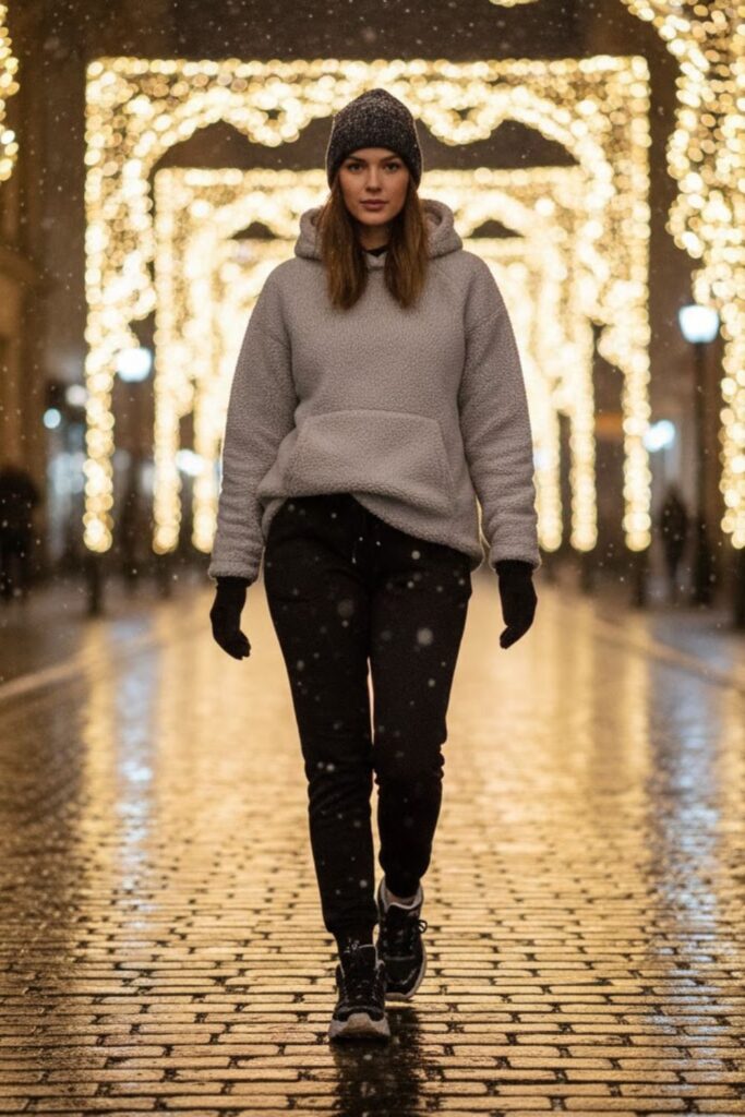 3. Black Sweatpants with Oversized Hoodie and Beanie