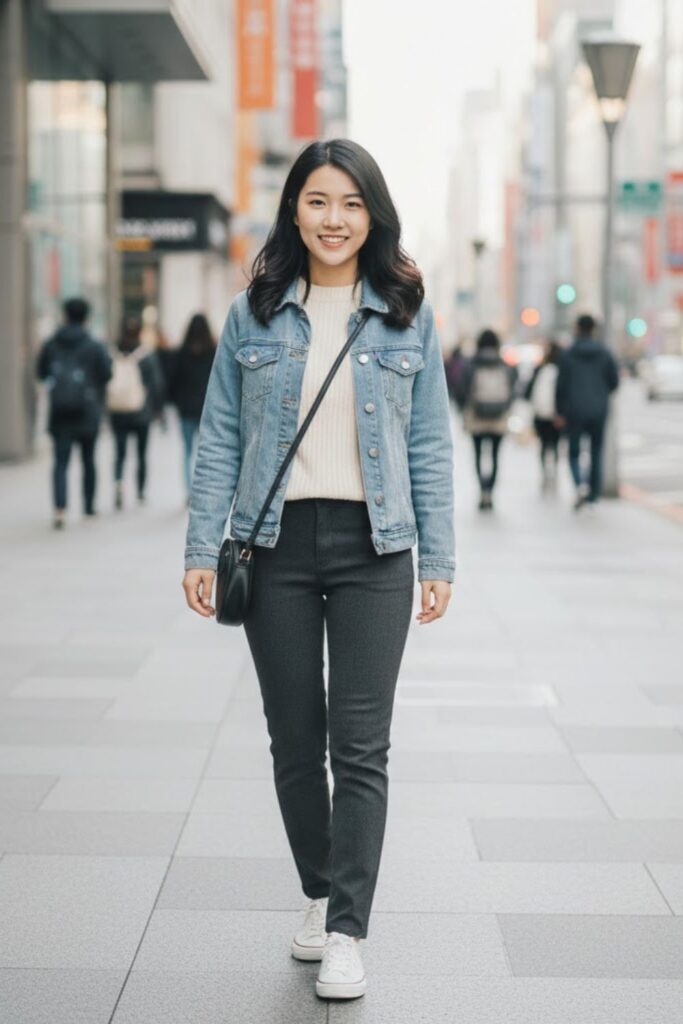 3. Denim Jacket with Knit Top