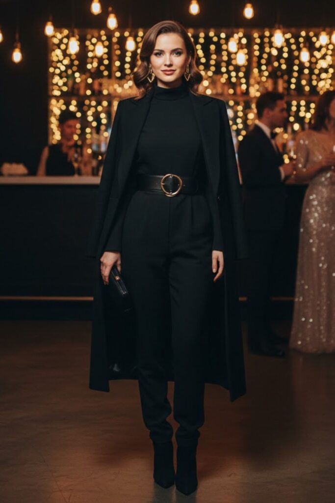 3. High-Neck Formal Jumpsuit With Statement Belt