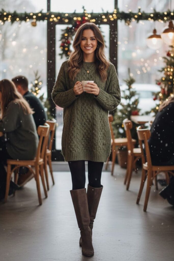 3. Knit Dress With Flat Boots