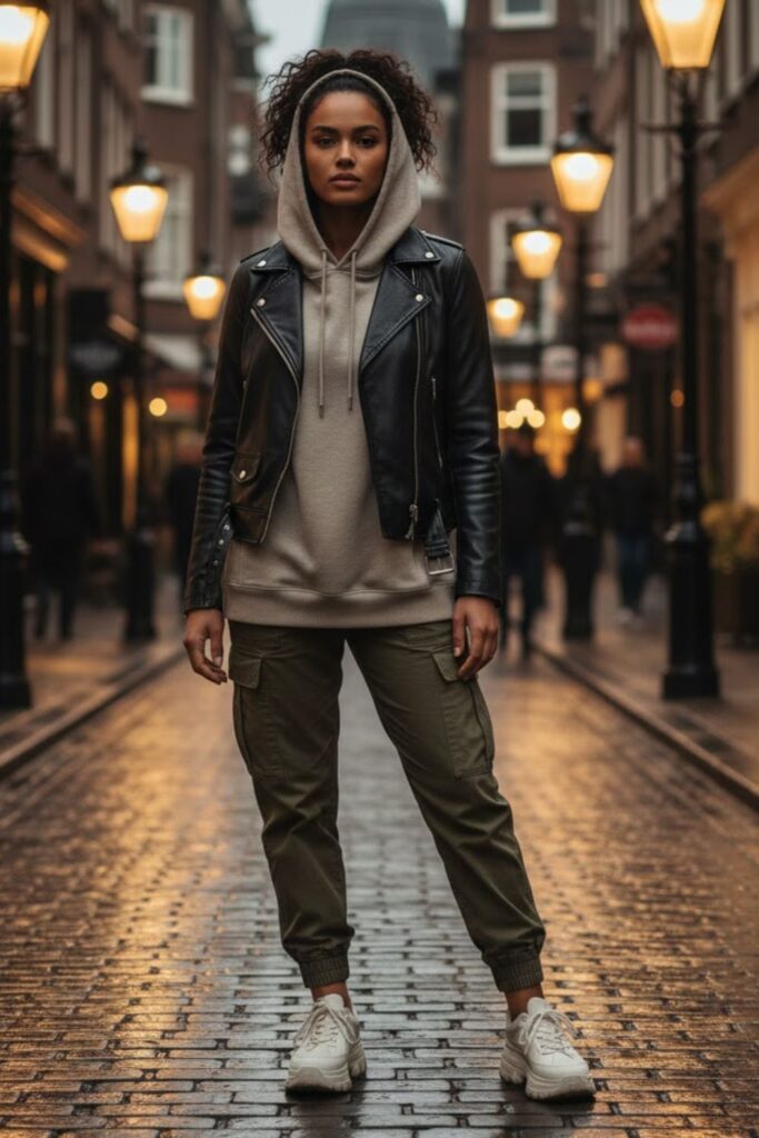 3. Leather Jacket with a Hoodie