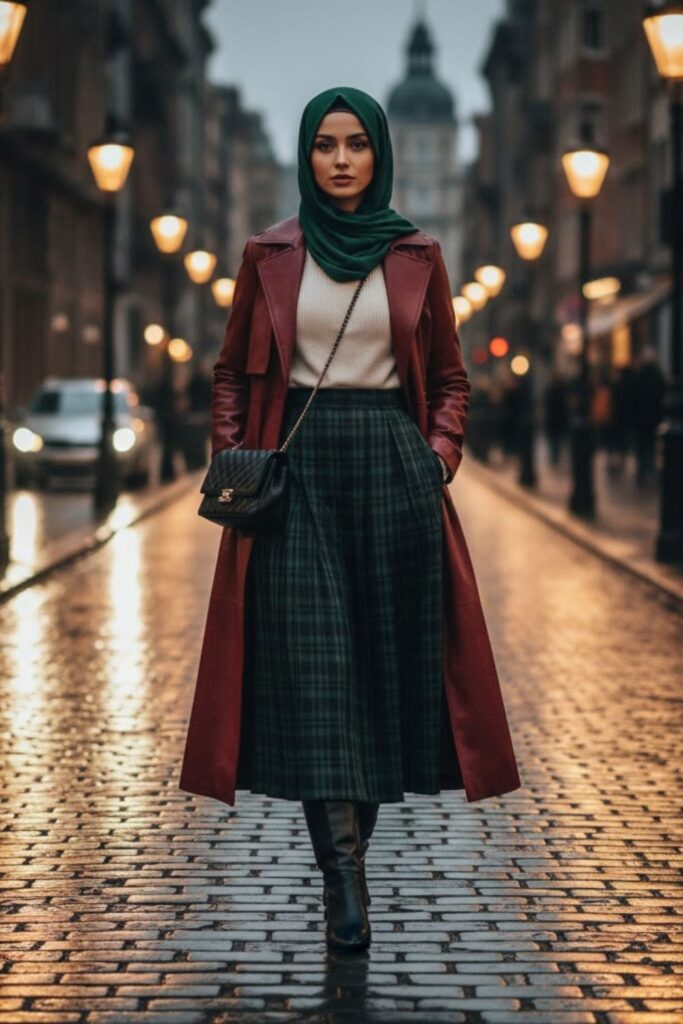 3. Leather Jacket with a Pleated Maxi Skirt