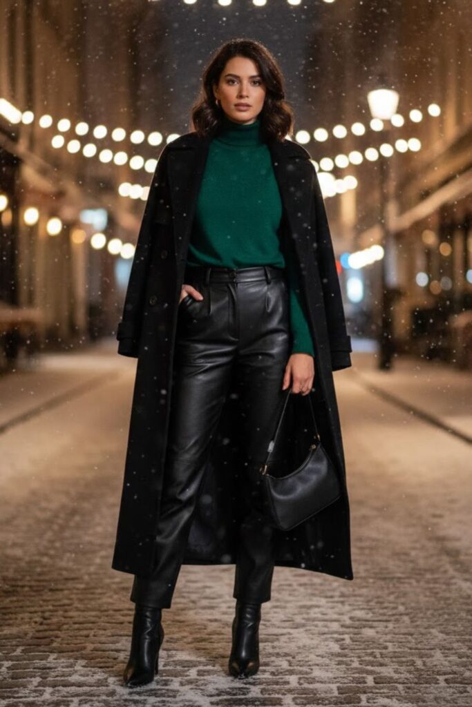 3. Leather Pants Outfit Going Out Winter with Turtleneck Top