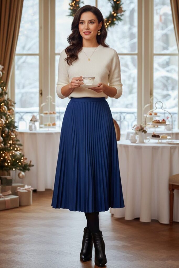 3. Pleated Skirt With Cashmere Sweater