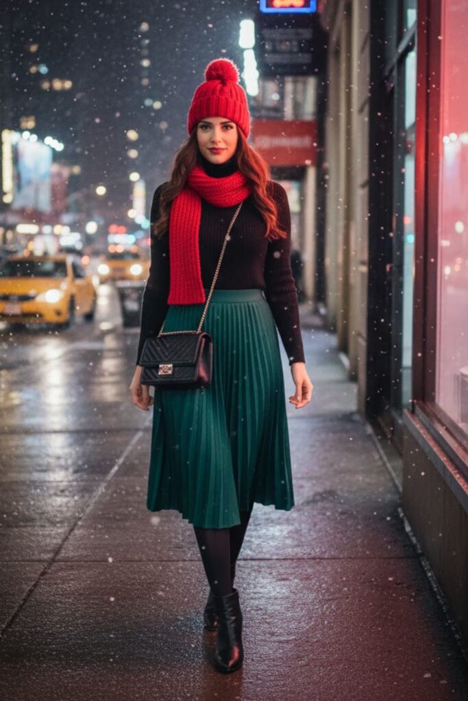 3. Turtleneck With Midi Skirt and Tights