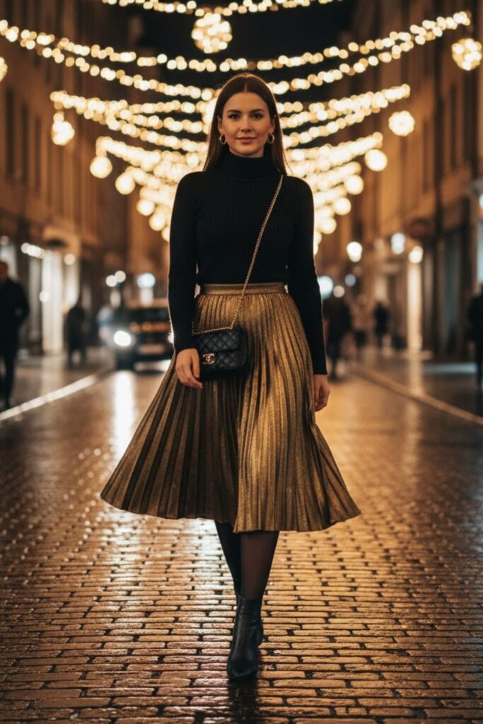 3. Turtleneck With Pleated Skirt