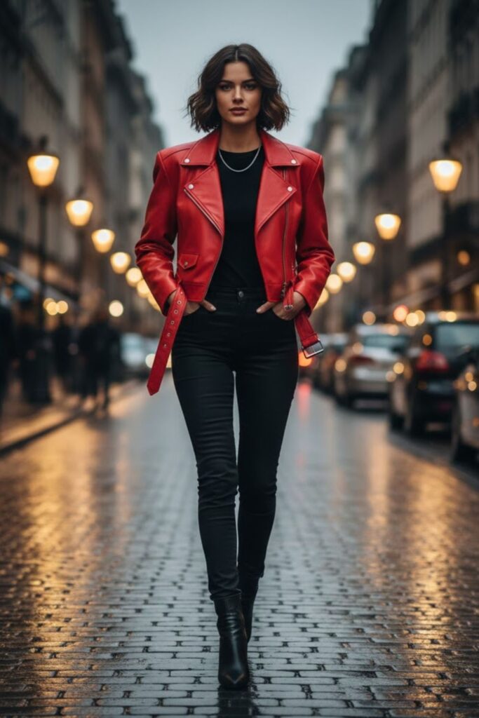4. All-Black Leather Jacket Ensemble