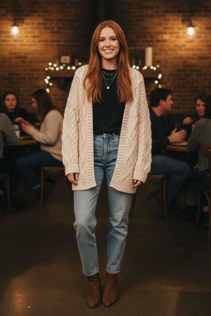 4. Cardigan With T-Shirt And Jeans