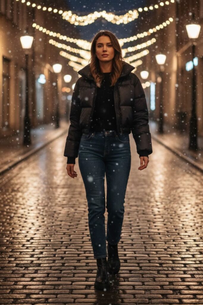 4. Cropped Jacket with Straight-Leg Jeans and Boots