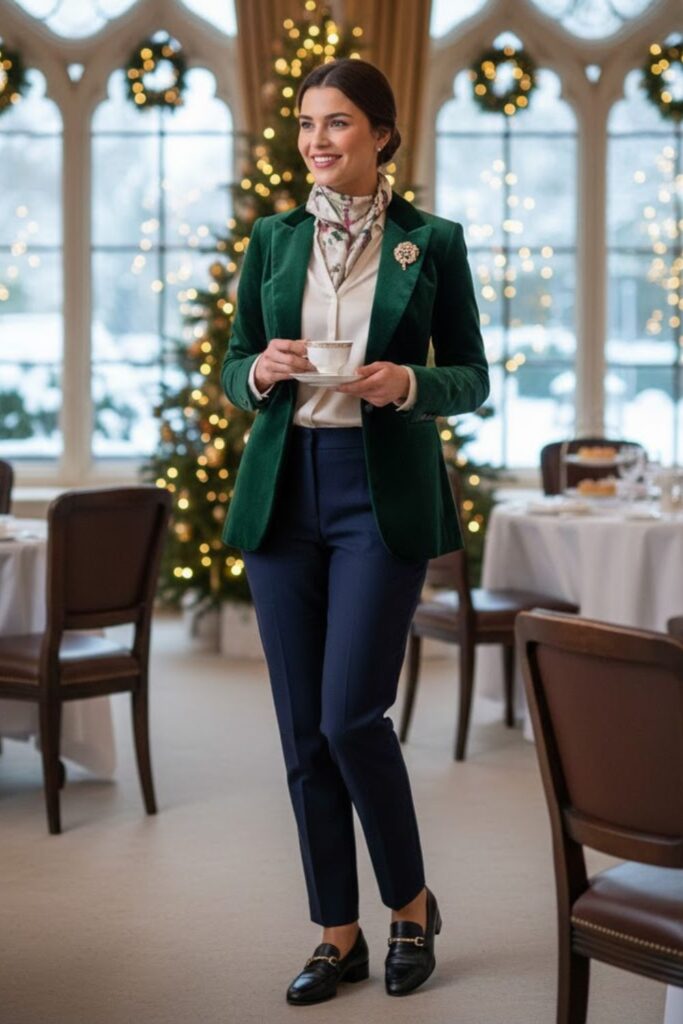 4. Velvet Blazer With Tailored Trousers