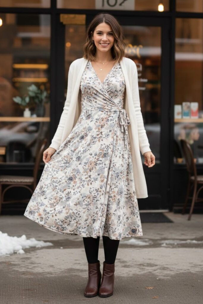 4. Wrap Dress With Tights