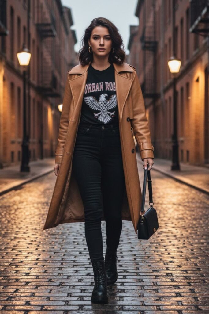 5. 90s Leather Jacket Outfit with Black Skinny Jeans