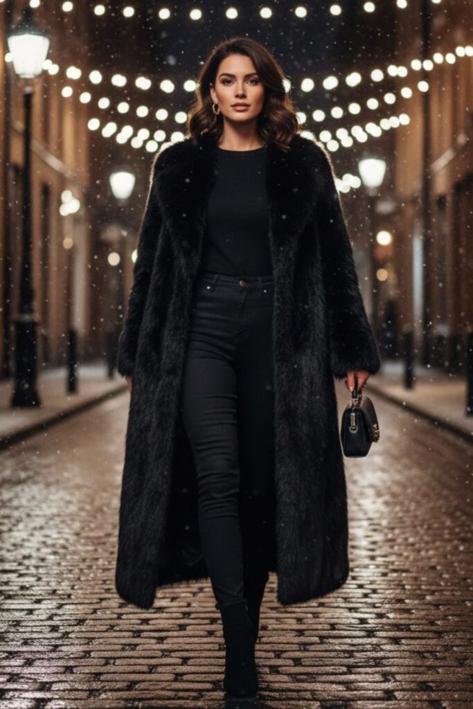 5. All-Black Outfit with Statement Coat