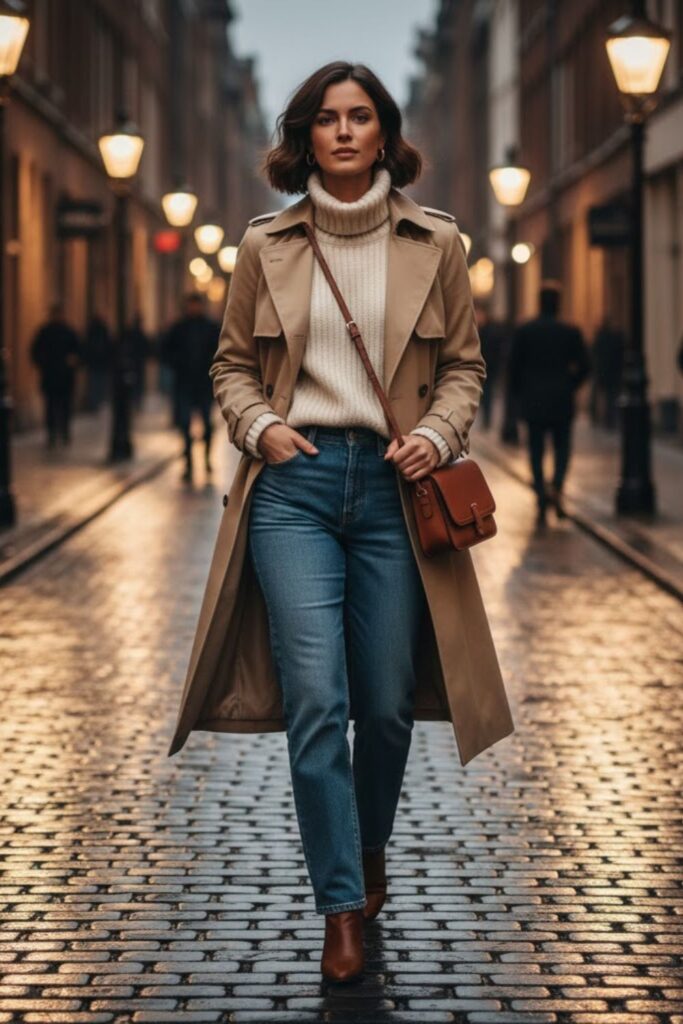 5. Beige Trench Coat Over an All-Black Base