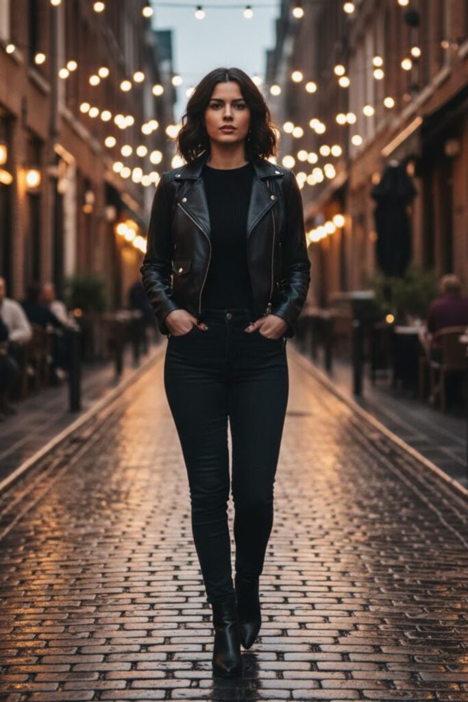 5. Cropped Leather Jacket with Black Skinny Jeans