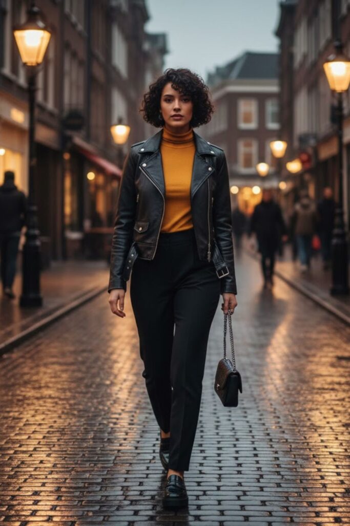 5. Leather Jacket and Turtleneck