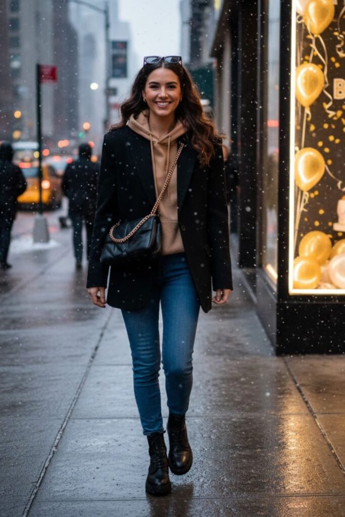 5. Oversized Blazer With Hoodie and Jeans