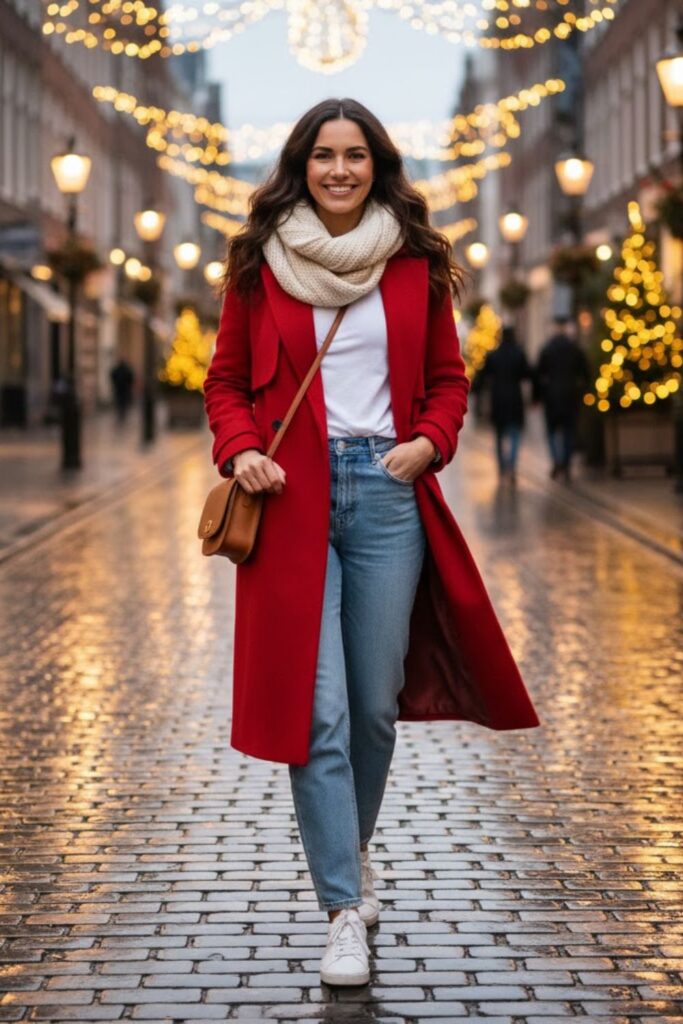 5. Wool Trench Coat with a Simple Tee and Sneakers