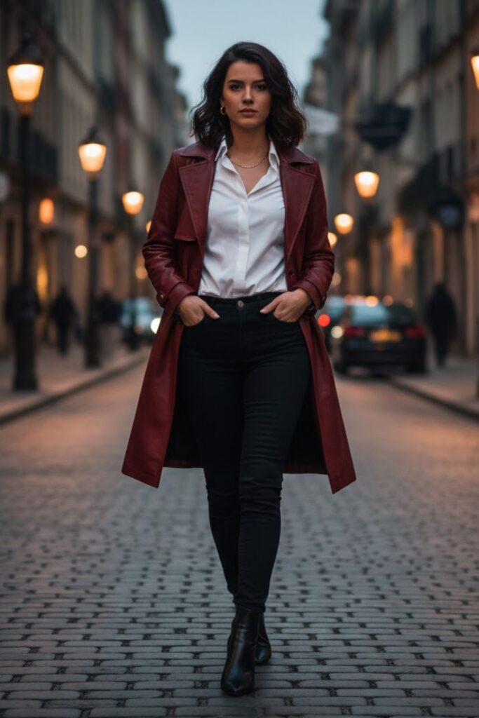 5. Zara Leather Jacket with a Button-Down Shirt and Skinny Jeans