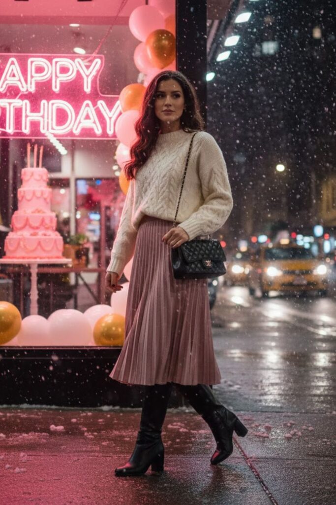 6. Cable Knit Sweater With Midi Skirt