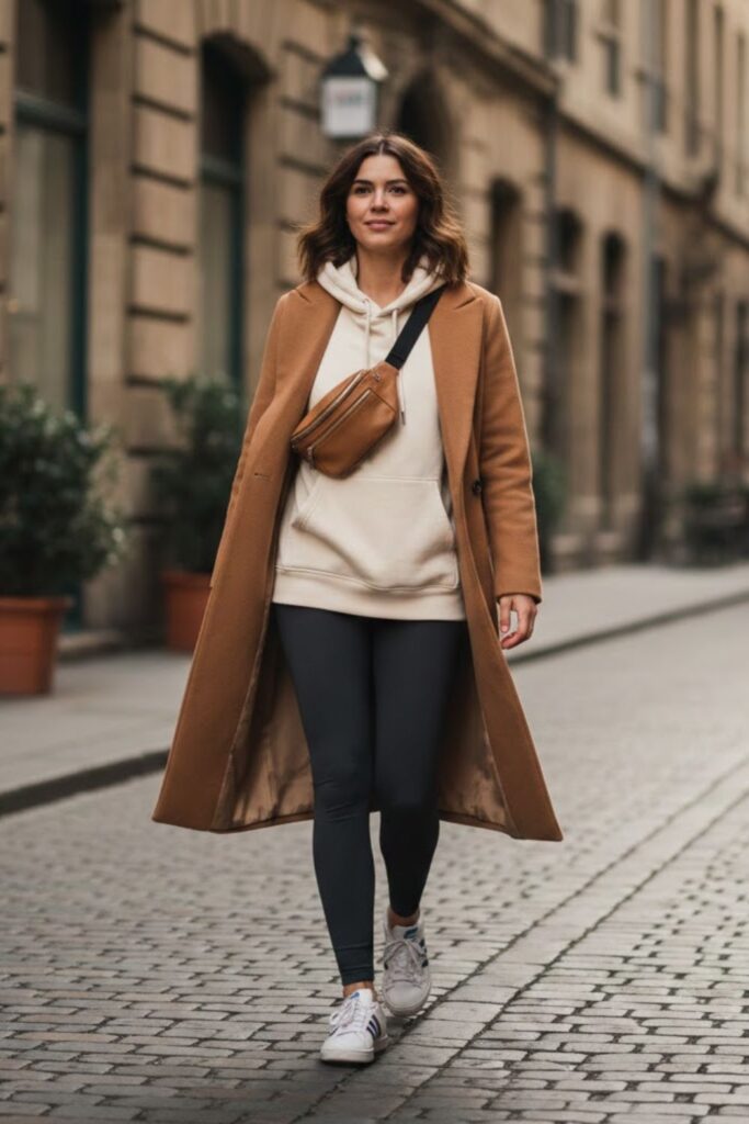 6. Camel Leather Jacket Outfit with a Hoodie
