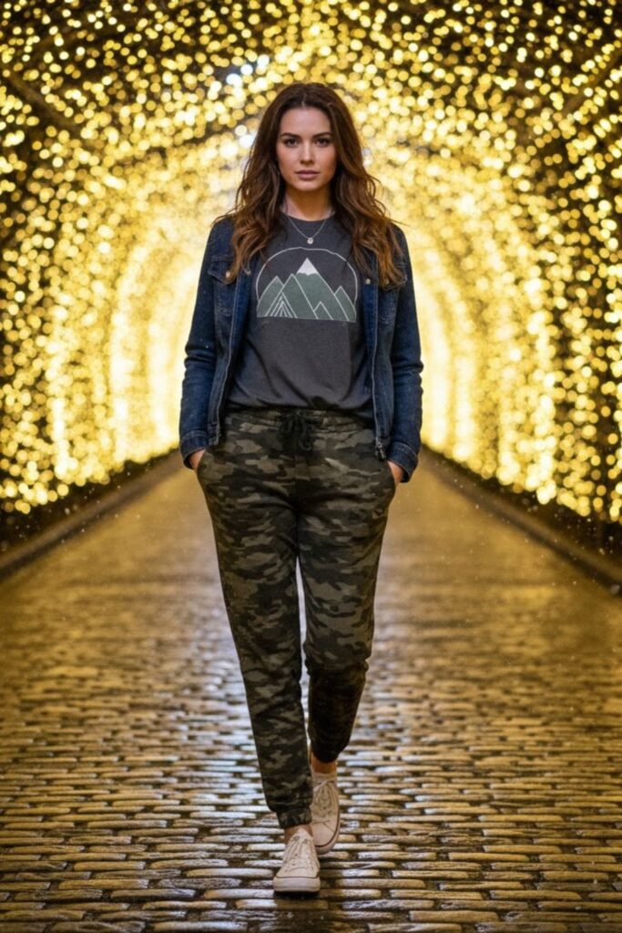 6. Camo Sweatpants with Graphic Tee