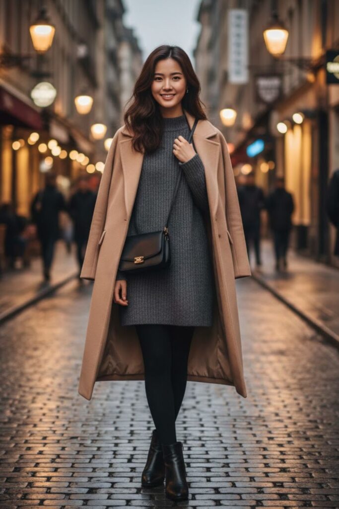 6. Knit Dress with Lightweight Coat