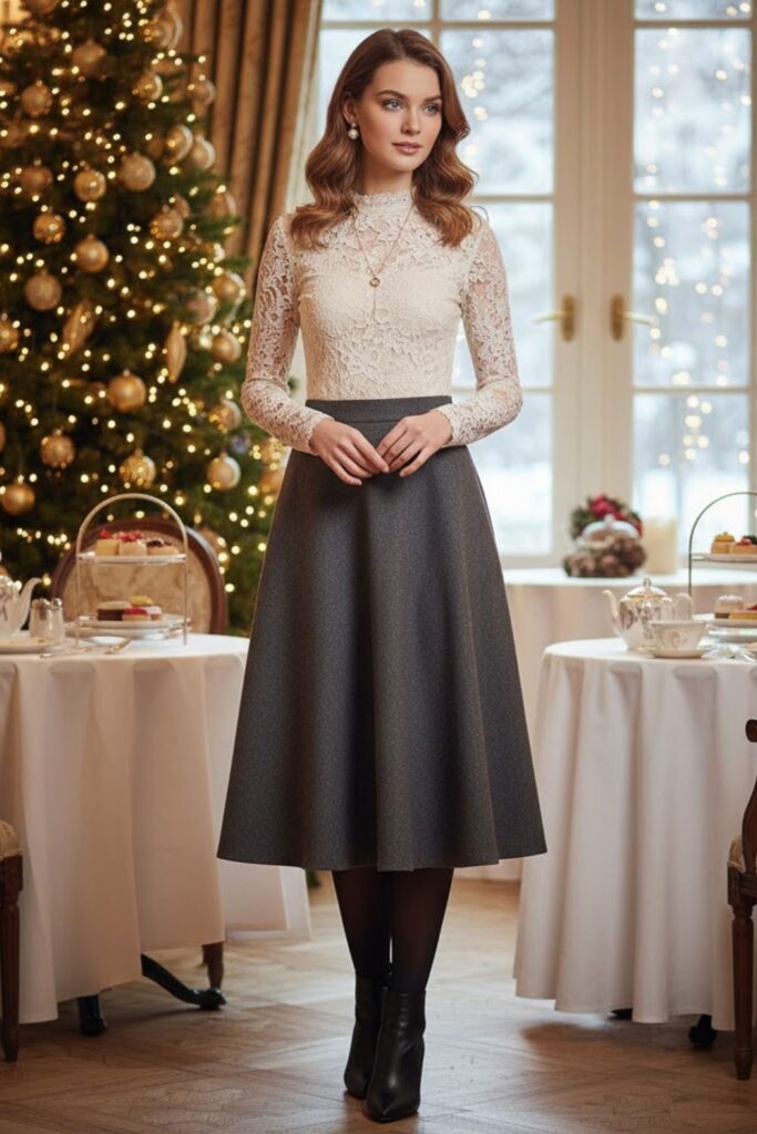 6. Lace Top With Wool Skirt