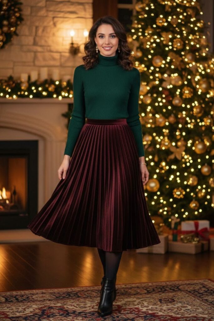 6. Turtleneck With Pleated Midi Skirt