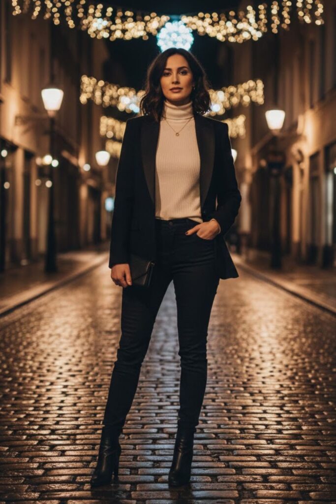 7. Blazer Layered Over Knit Top