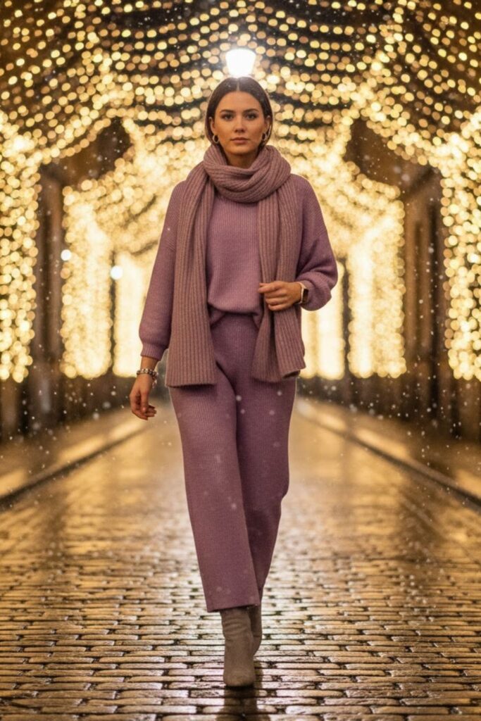 7. Matching Knit Set with Sneakers