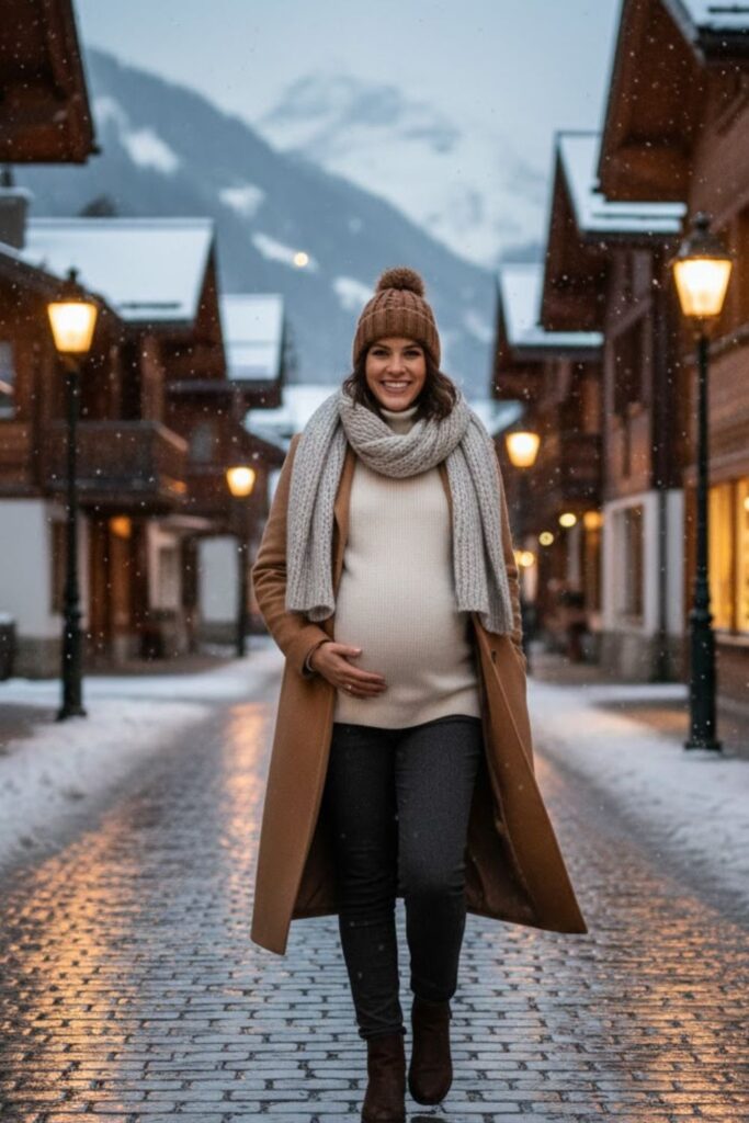 7. Maternity Turtleneck with Wool Coat