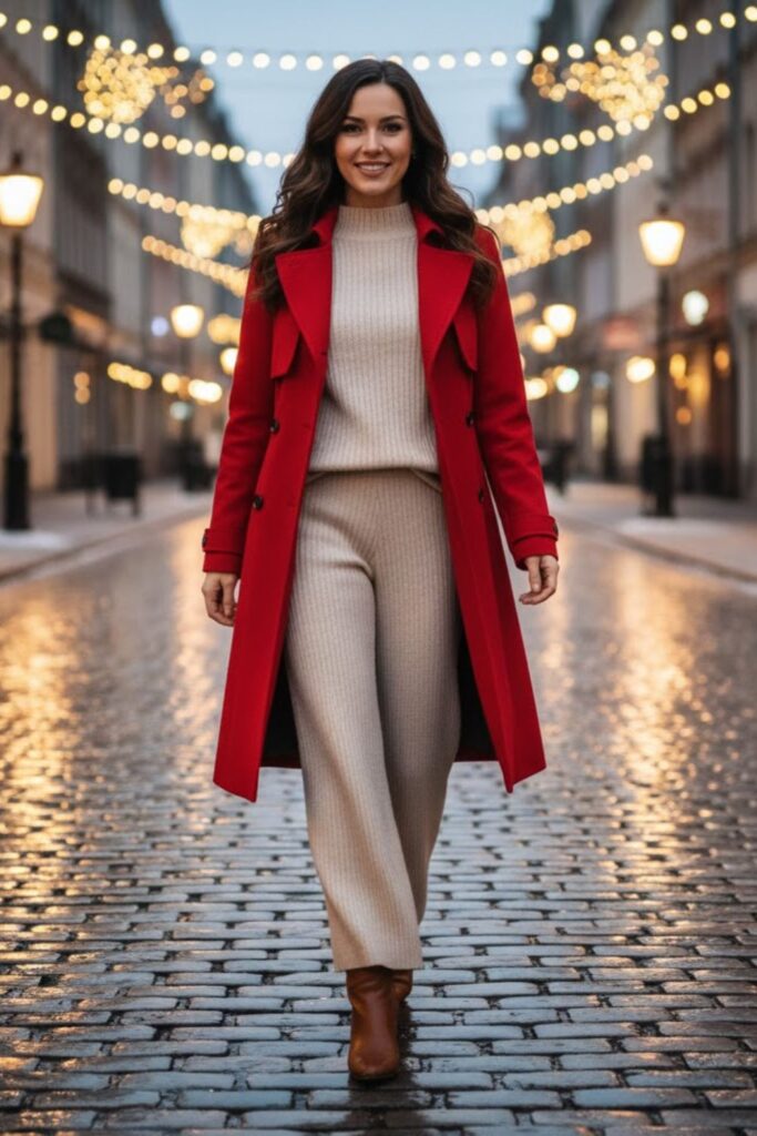 7. Winter Trench Coat with a Knit Set